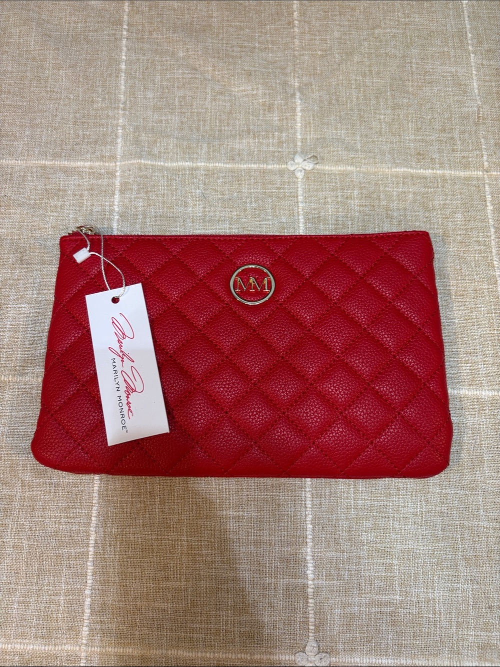 Marilyn Monroe Red Quilted clutch purse  with Gold Logo